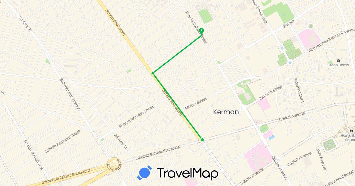 TravelMap itinerary: driving, bus in Iran (Asia)